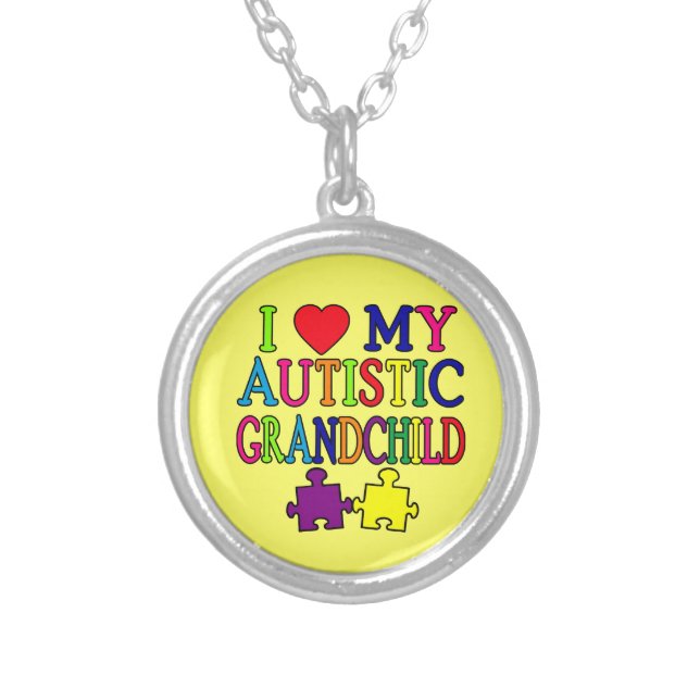 I Love My Autistic Grandchild Silver Plated Necklace (Front)