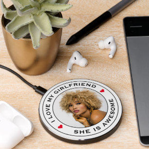 I Love My Awesome Girlfriend Photo Text Heart Wireless Charger