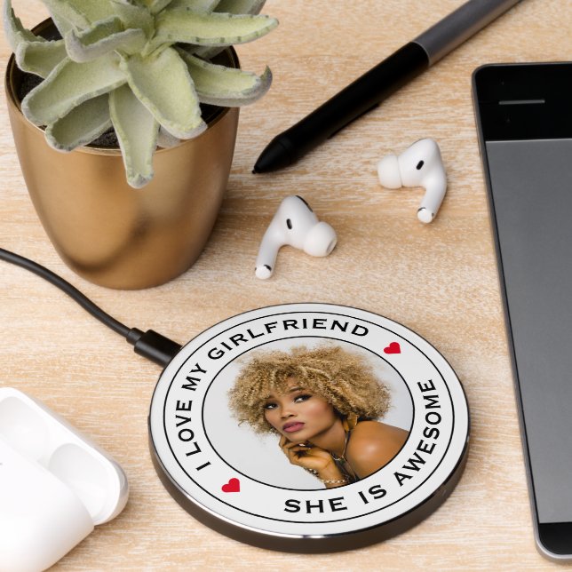 I Love My Awesome Girlfriend Photo Text Heart Wireless Charger (Desk 2)