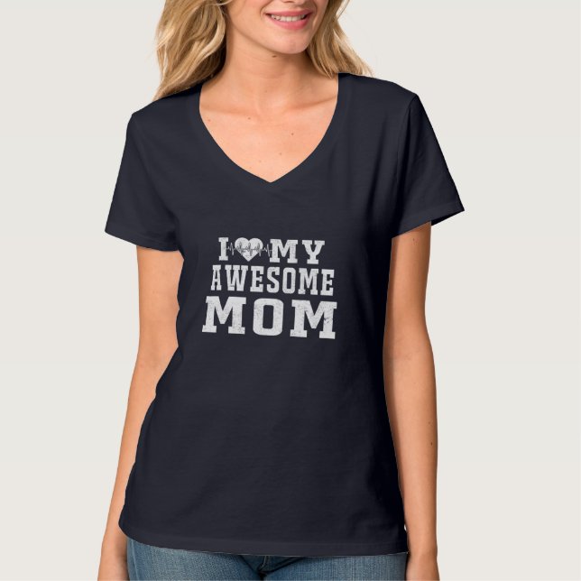 I Love My Awesome Mom Heartbeat Valentines Day I L T-Shirt (Front)