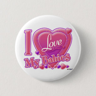 I Love My Babies pink/purple - hearts Button