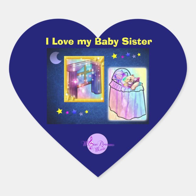 I Love My Baby Sister Heart Sticker (Front)