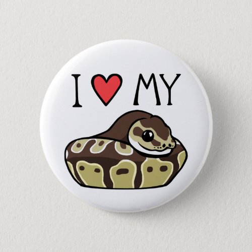 I Love My Ball Python Cute Snake Drawing Button