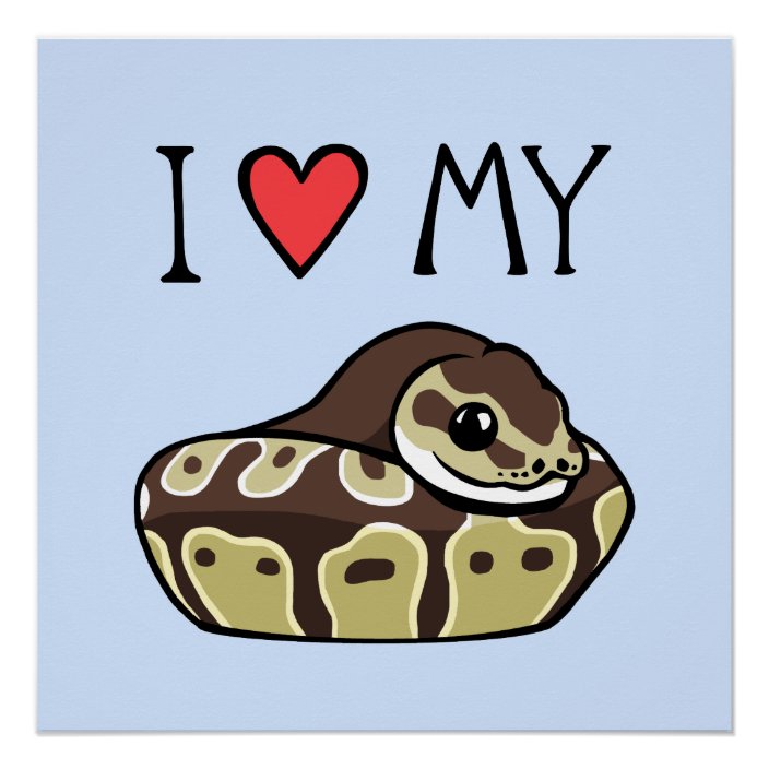 "I Love My Ball Python" Cute Snake Drawing Poster