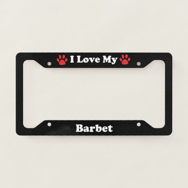 I Love My Barbet Dog License Plate Frame (Front)