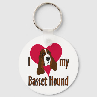 I Love my Basset Hound Cute Dog in a Heart Keychain