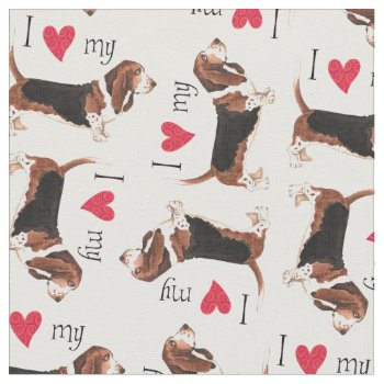 I Love My Basset Hound Fabric by DogsInk at Zazzle