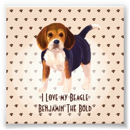 I Love My Beagle Add Name Custom Cartoon Dog Photo Print