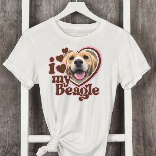 I Love My Beagle Custom Pink Heart Photo  T_Shirt