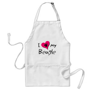 I Love My Beagle Cute Paw Print on Heart Adult Apron