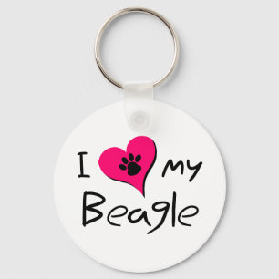 I Love My Beagle Cute Paw Print on Heart Keychain