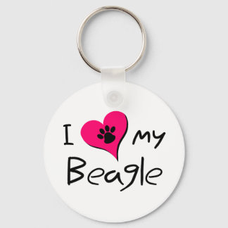 I Love My Beagle Cute Paw Print on Heart Keychain