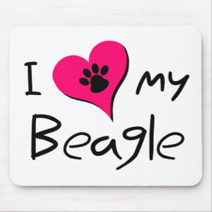 I Love My Beagle Cute Paw Print on Heart Mouse Pad