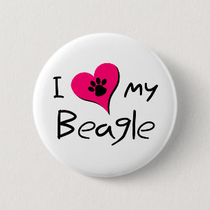 I Love My Beagle Cute Paw Print on Heart Pinback Button