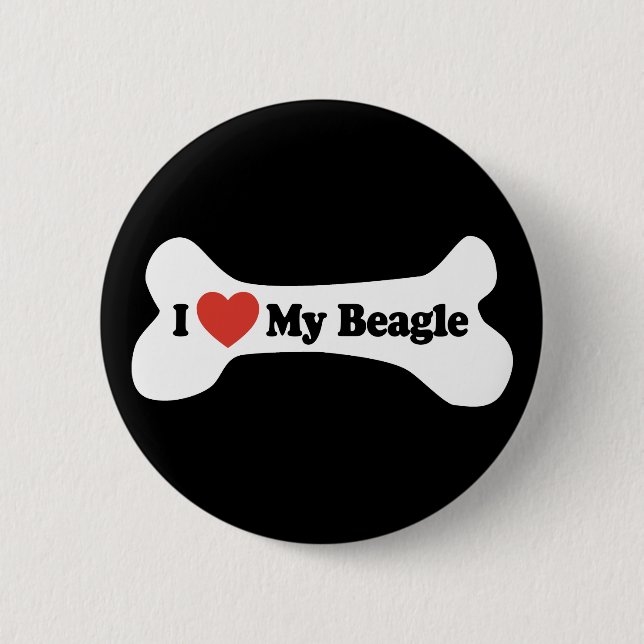 I Love My Beagle - Dog Bone Pinback Button (Front)