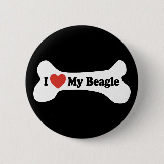I Love My Beagle - Dog Bone Pinback Button