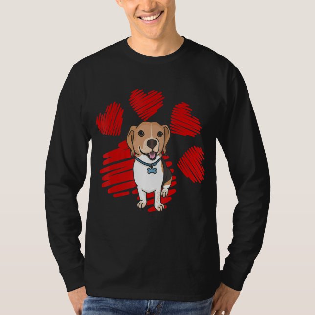 I Love My Beagle Dog Paws With Heart Valentine T-Shirt (Front)