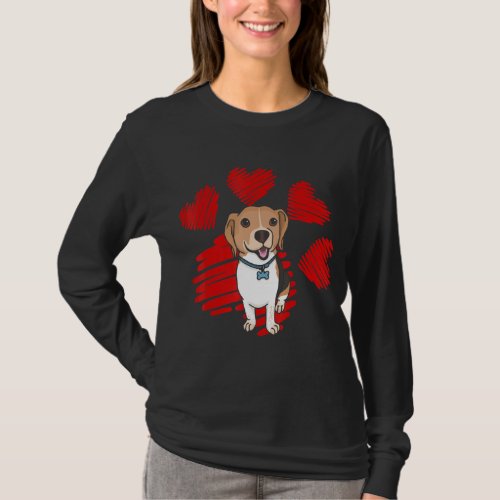 I Love My Beagle Dog Paws With Heart Valentine T_Shirt