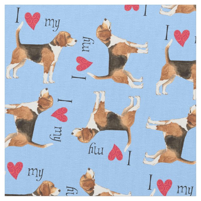 I Love my Beagle Fabric (Close Up)