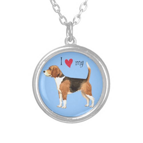I Love my Beagle Silver Plated Necklace