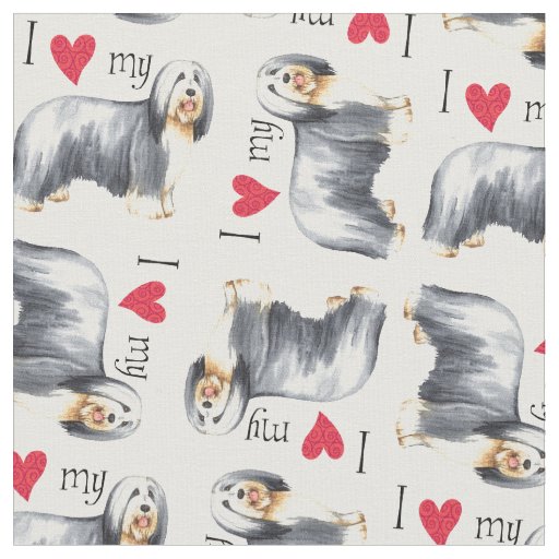 I Love my Bearded Collie Fabric