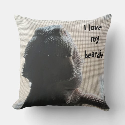 I love my beardie Cute Bearded Dragon Picture Throw Pillow