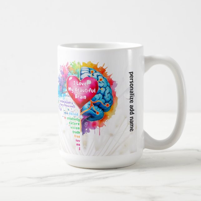 I Love My Beautiful Brain Beverage Mug (Right)