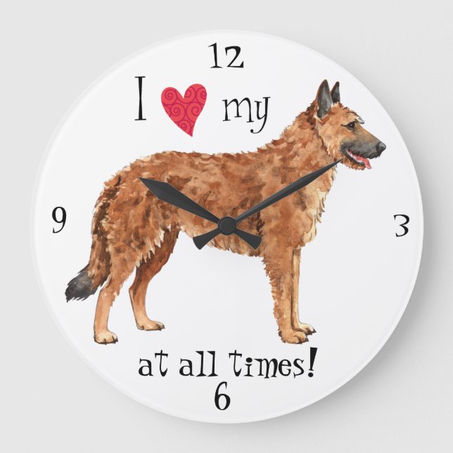 I Love my Belgian Laekenois Large Clock (Front)