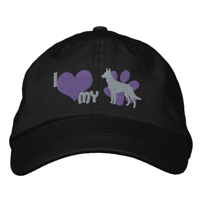 I Love my Belgian Malinois Embroidered Hat (Gray) (Front)