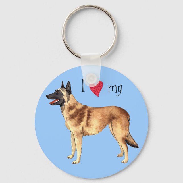 I Love my Belgian Malinois Keychain (Front)