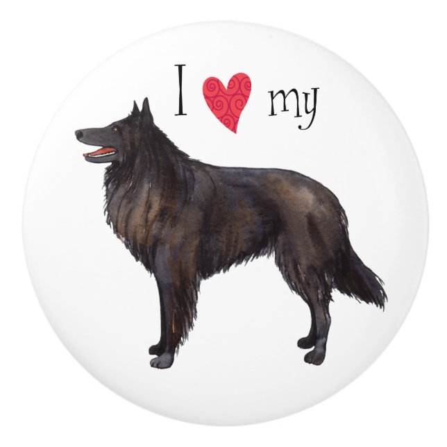 I Love my Belgian Sheepdog Ceramic Knob (Front)