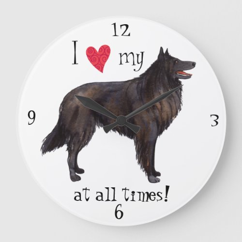 I Love my Belgian Sheepdog Large Clock