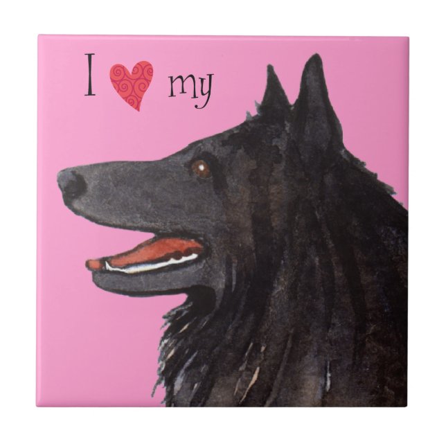 I Love my Belgian Sheepdog Tile (Front)