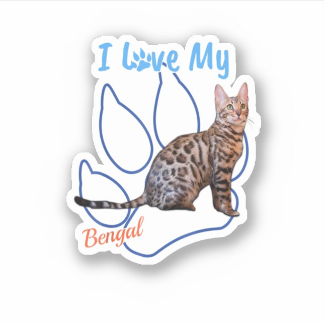 I Love My Bengal Best Cat Lover Paw Print  Sticker (Front)