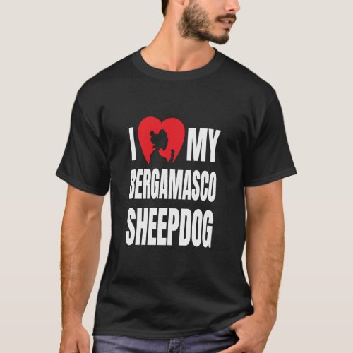 I Love My Bergamasco Sheepdog Dog Silhouette in He T_Shirt