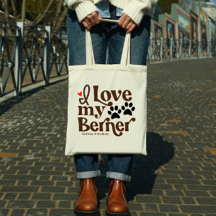 I Love My Berner Bernese Mountain Dog Custom Name Tote Bag
