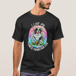 I Love My Bernese Mountain Dog Mom Flowers Puppy F T-Shirt