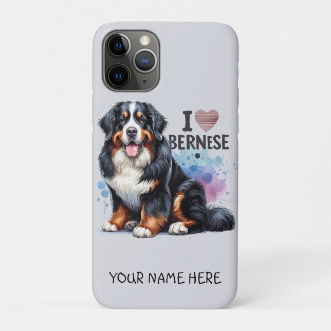 I Love My Bernese Mountain Dog Personalized Name Case-Mate iPhone Case (Back)