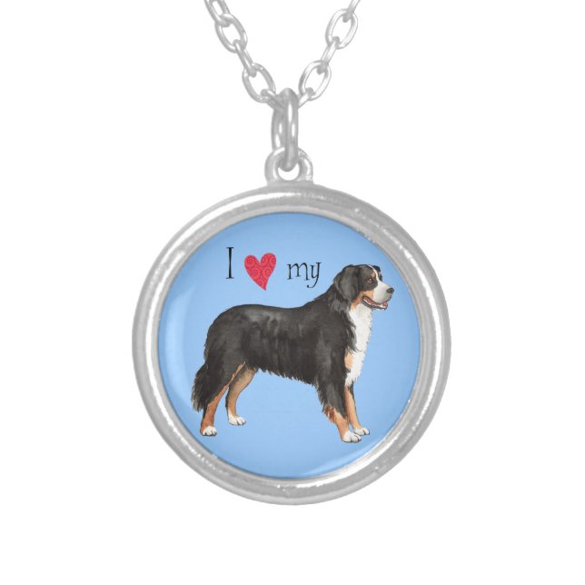 I Love my Bernese Mountain Dog Silver Plated Necklace (Front)