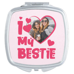 I Love My Bestie Custom Photo Heart-Shaped Design Compact Mirror