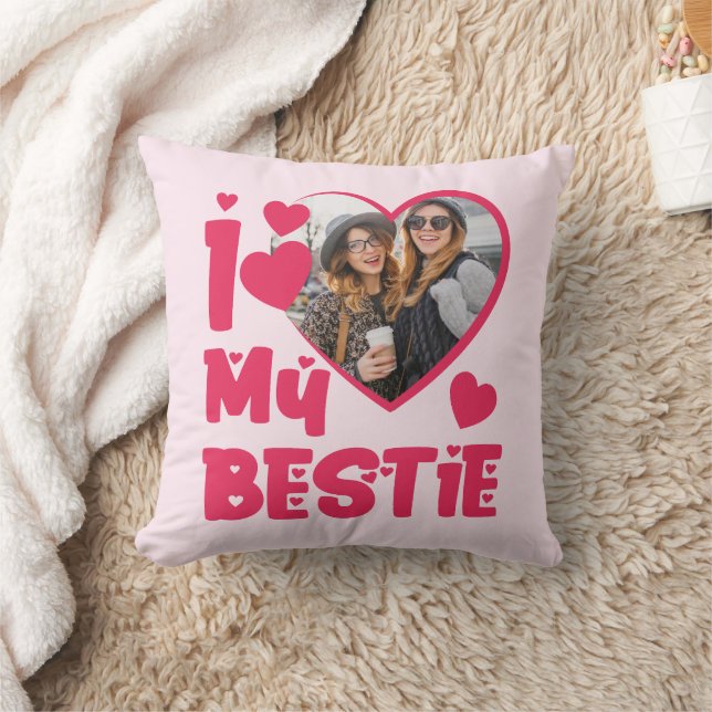 I Love My Bestie Custom Photo Heart-Shaped Design Throw Pillow (Blanket)