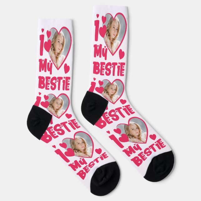 I Love My Bestie Heart Personalized Photo Socks (Right)
