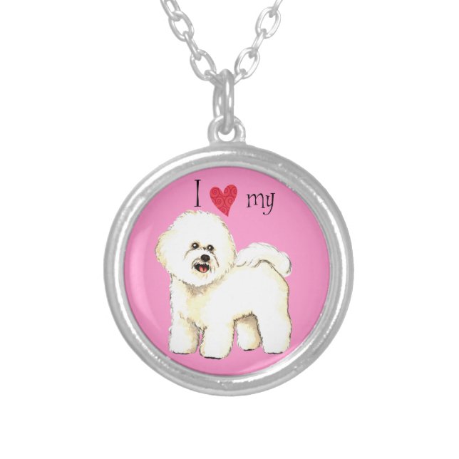 I Love my Bichon Frise Silver Plated Necklace (Front)