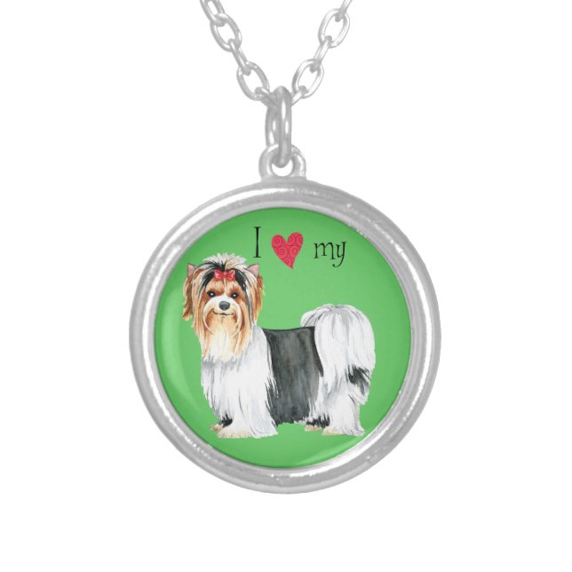 I Love my Biewer Terrier Silver Plated Necklace (Front)