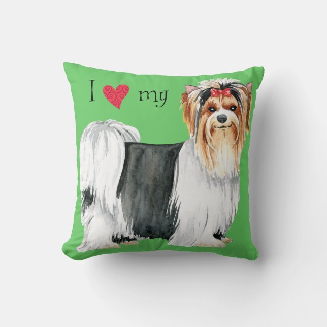 I Love my Biewer Terrier Throw Pillow (Front)