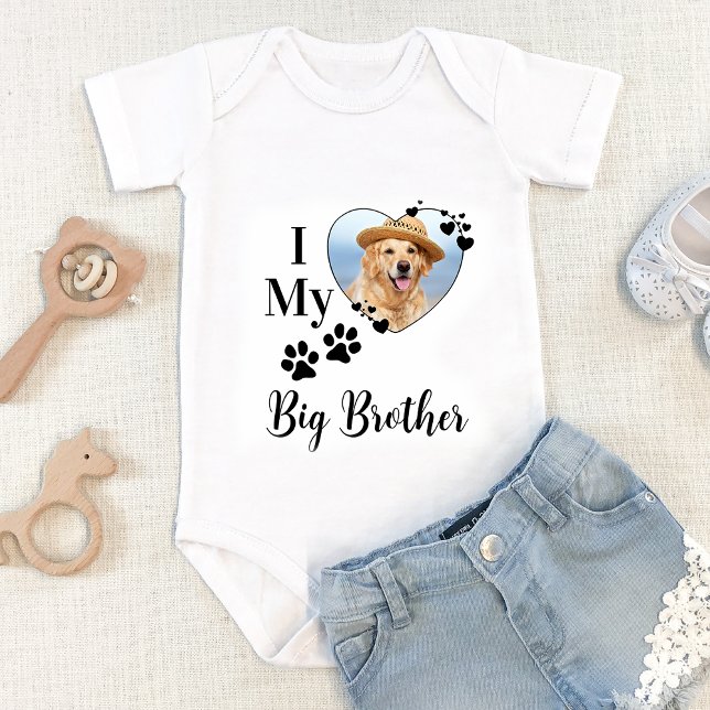 I Love My Big Brother Dog Lover Custom Pet Photo Baby Bodysuit (Creator Uploaded)