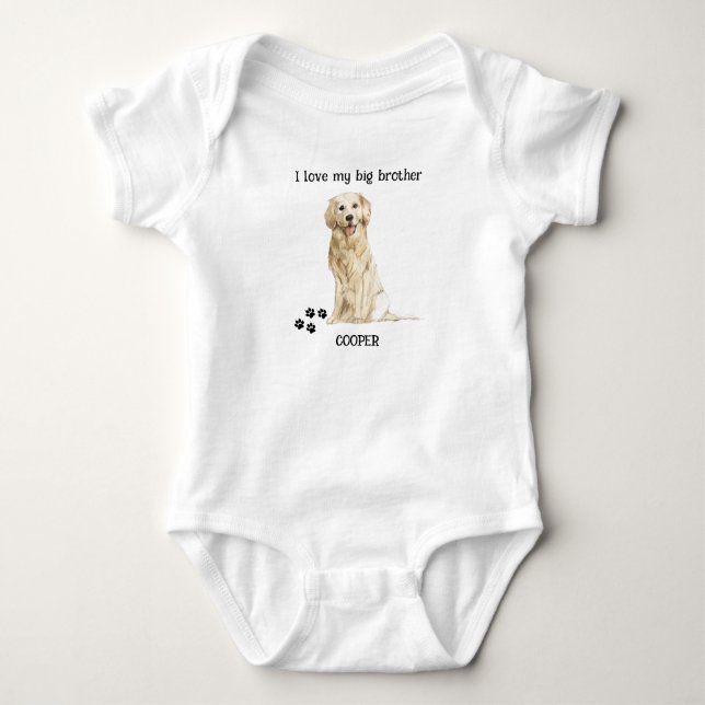 I Love My Big Brother Golden Retriever Dog Baby Bodysuit (Front)