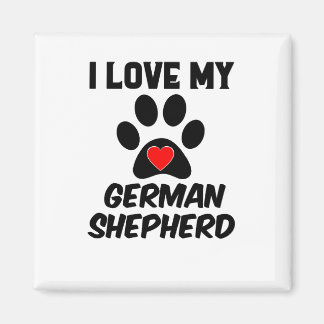 I Love My Big Paw Red Heart German Sheperd Black Magnet