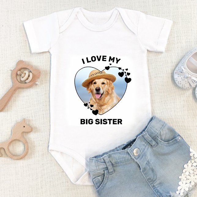 I Love My Big Sister Custom Pet Dog Photo Baby Bodysuit (Creator Uploaded)