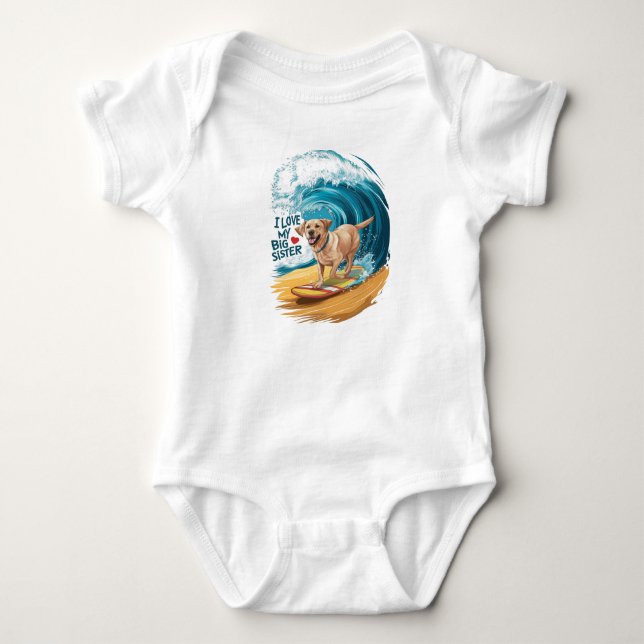 I Love My Big Sister with Labrador Retriever Baby Bodysuit (Front)